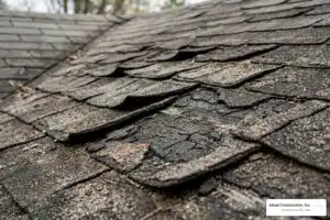 curling and weathered shingles on an old roof - replace asphalt shingle roof