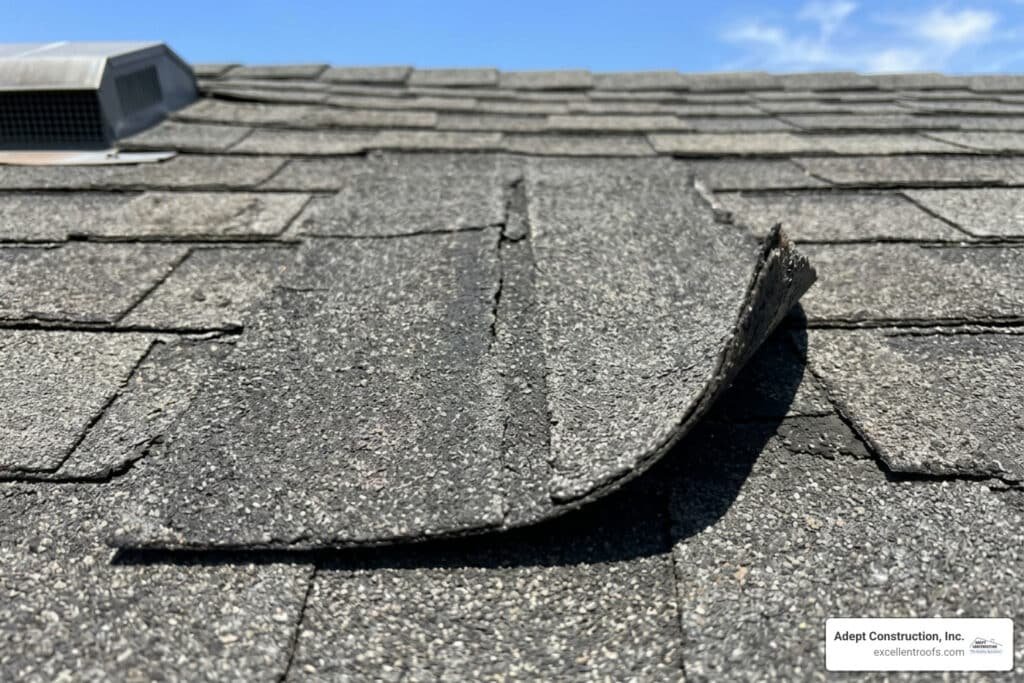 damaged asphalt shingle on a residential roof