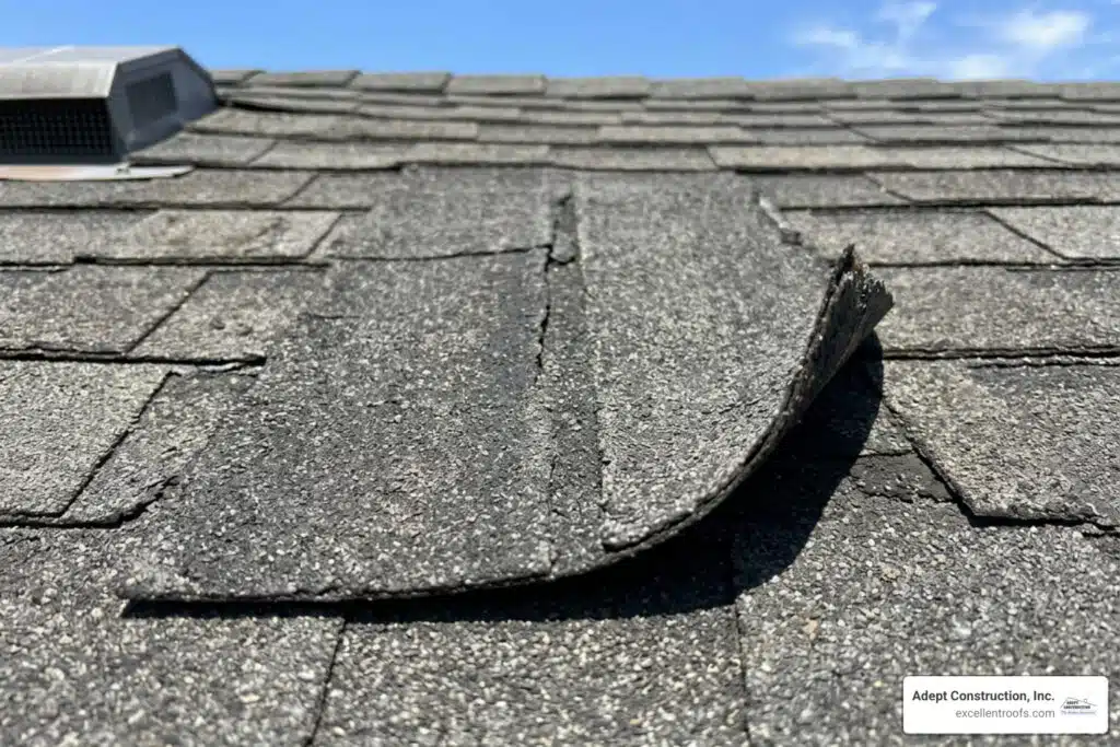 damaged asphalt shingle on a residential roof
