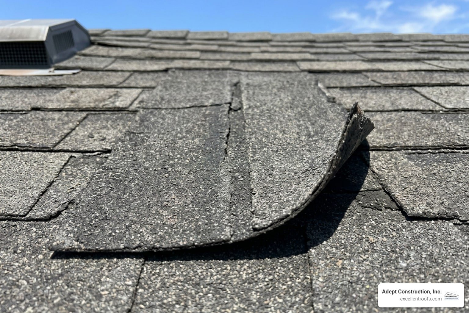 damaged asphalt shingle on a residential roof