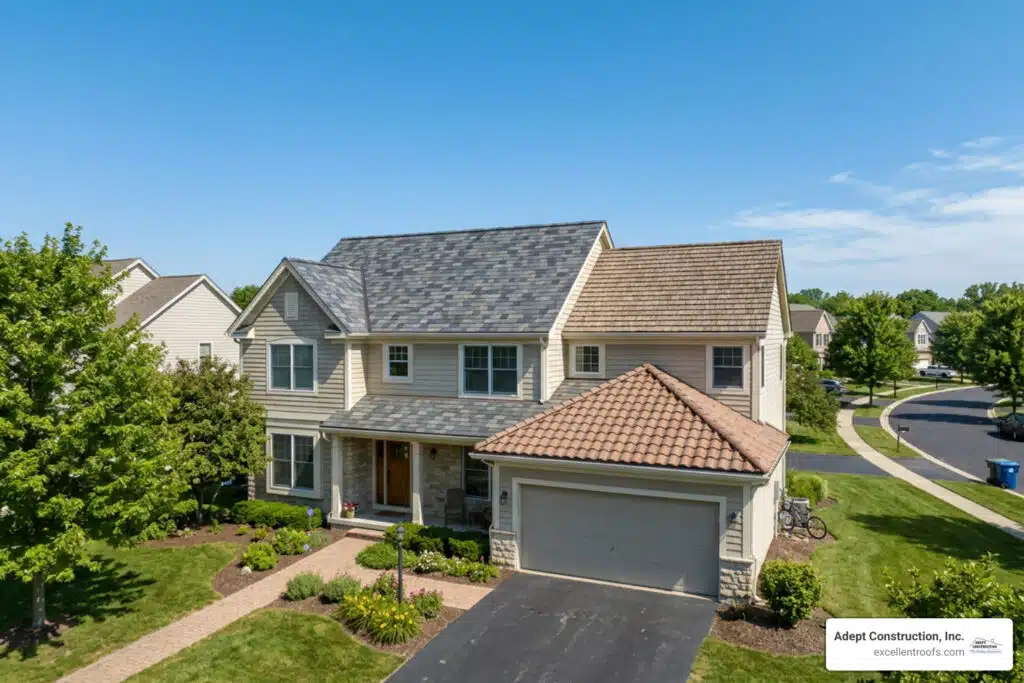 installed composite roof styles on a residential home